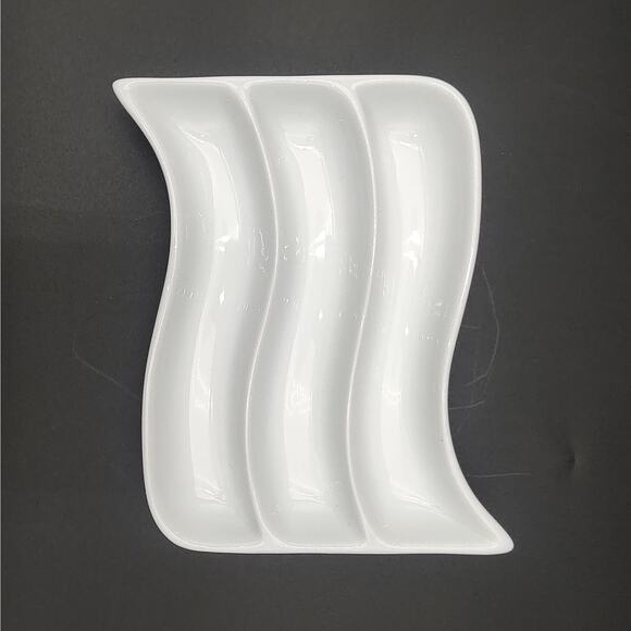 Crate & Barrel Appetizer Snack Dishes White Porcelain Party Set of 3 Plate Trays - Picture 8 of 13